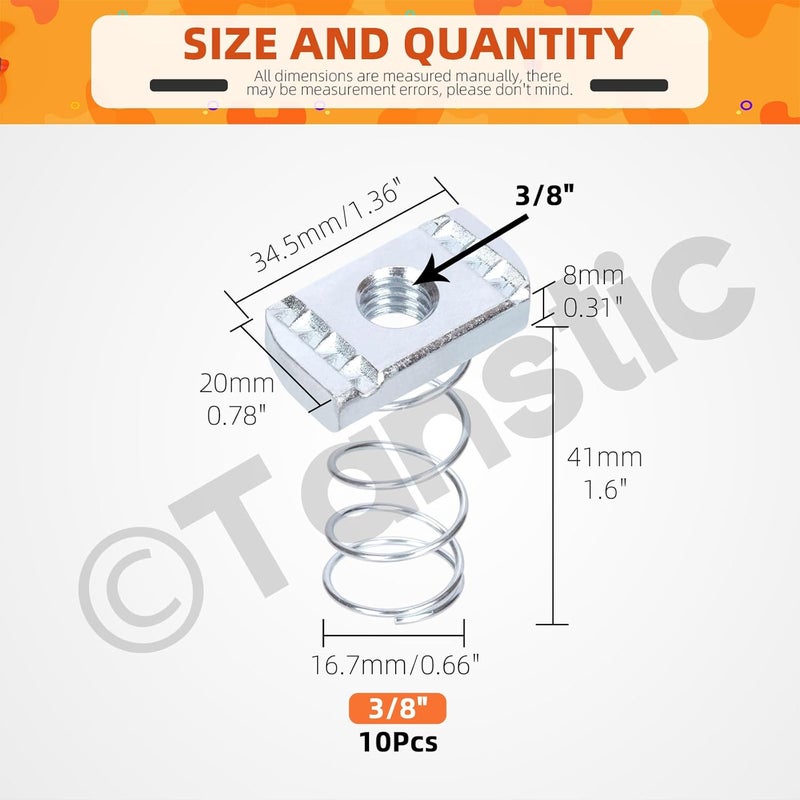 Tanstic 10Pcs 3/8”-8 Strut Channel Nuts Strut Channel Spring Nut Spring Nuts for Use with Strut Channel - Image 2